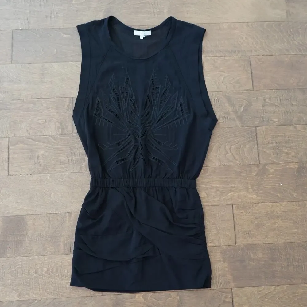 IRO Brady Silk Embroidered Ruched Dress in Black Size FR38 /‎ US S/M
